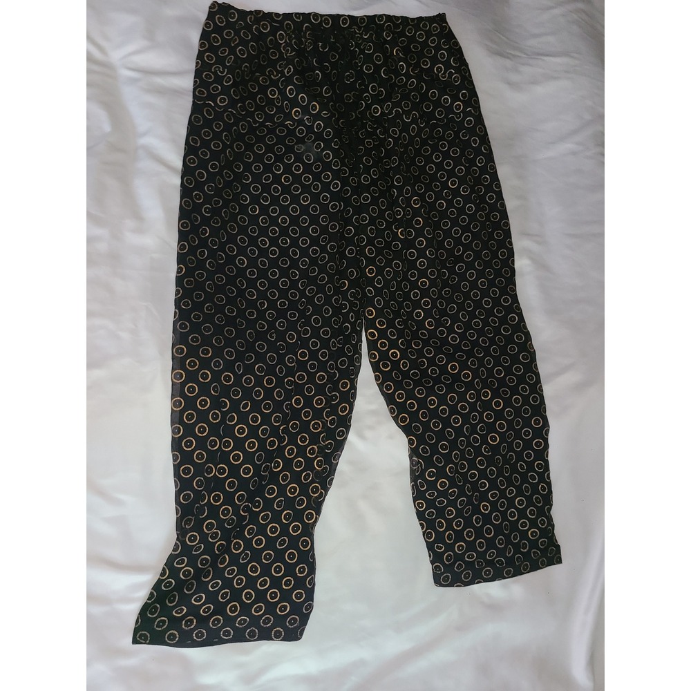 Art Salwar Pants Black Gold Circle Print Wide Leg One Size High Rise Boho Harem